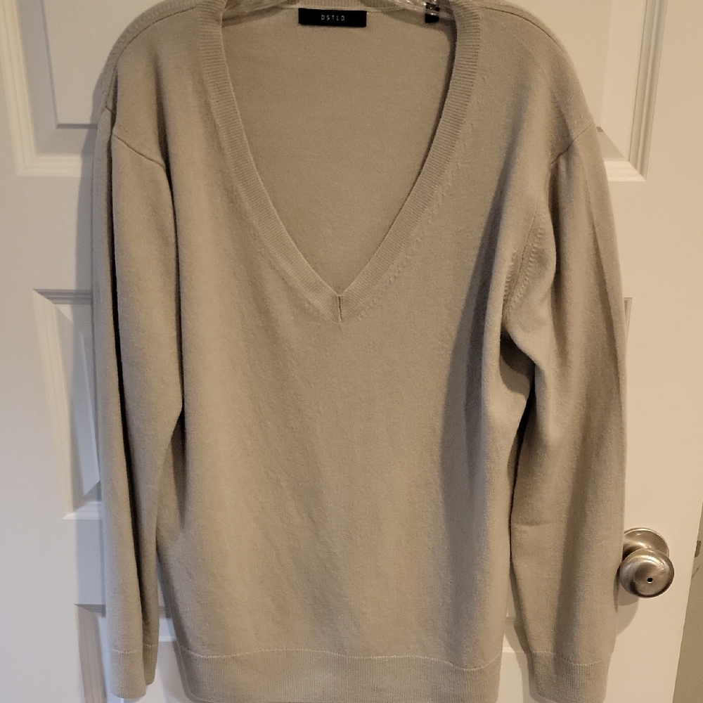 DSTLD Womens 100% Cashmere Gray V Neck Sweater Size Large